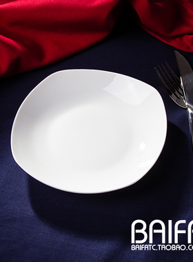 创意时尚欧式奢华无铅纯白色唐山薄骨瓷方形汤盘 菜盘 出口西餐盘