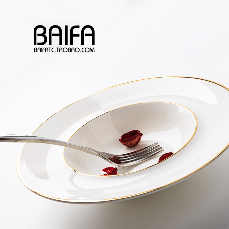 北欧欧式金边创意陶瓷意面盘
