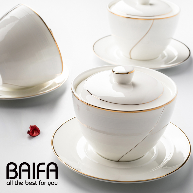 甜品炖盅 隔水陶瓷燕窝雪蛤补品汤盅 带盖骨瓷纯白描金炖锅汤煲碗