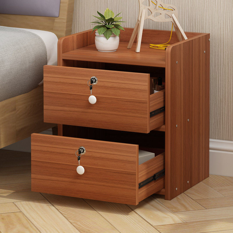 带锁床头柜现代简约小型家用简易收纳柜储物柜一对卧室床边小柜子
