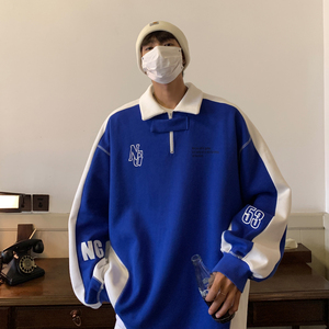23秋装新品 长袖polo衫运动翻领情侣卫衣宽松学院风 H752 P68 男图片
