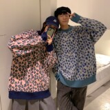 港风秋冬新款豹纹提花情侣毛衣针织衫外套H682P78控98女类，女装针织衫/毛衣，电商A341