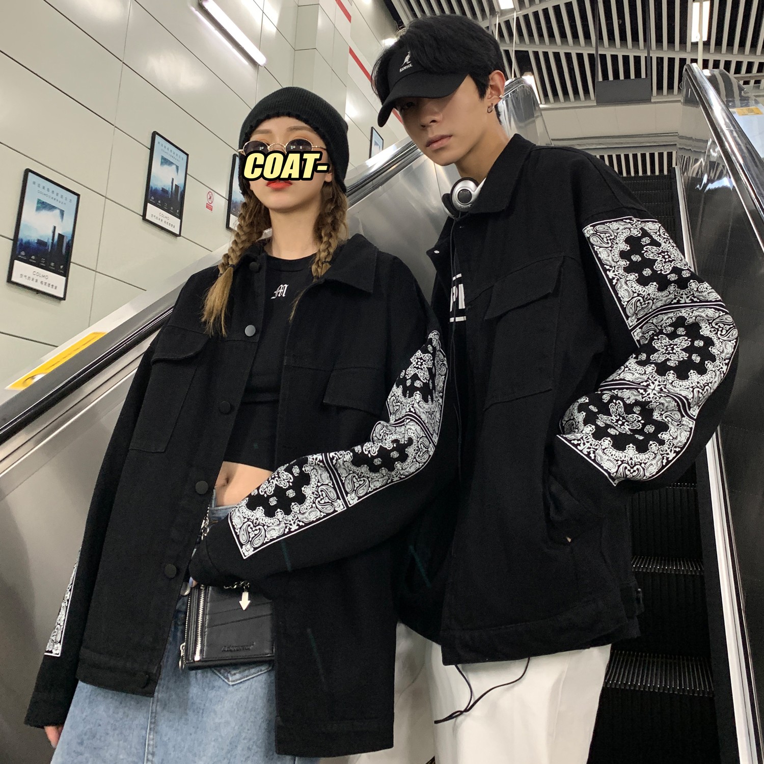 2022ins春装腰果花印花牛仔情侣夹克宽松外套H553P93女类,男装夹克,电商A341