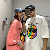 2021情侣装夏装涂鸦印花圆领宽松情侣短袖T恤班服H522P30男类，男装T恤，电商A341