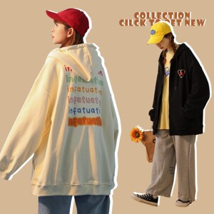 中性风秋装 彩虹弹幕字母印花连帽开衫卫衣 外套H668 P65 女类,女装卫衣/绒衫,电商A341