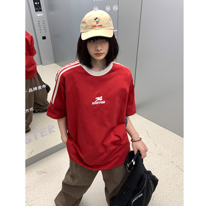 主推 中性复古织带运动型情侣短袖T恤衫插肩袖体恤H825 P38男图片