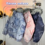 地毯风冬装涂鸦熊大毛领加厚情侣棉衣外套H577P138控168女类，女装棉衣/棉服，电商A341