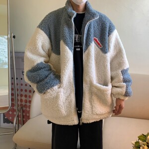 中性风冬装 拼接羊羔毛加厚情侣棉衣上衣外套 H692 P118 女类图片