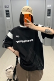 23中性美式复古撞色拼接运动情侣短袖宽松T恤印花上衣H842P38，男装T恤，电商A341