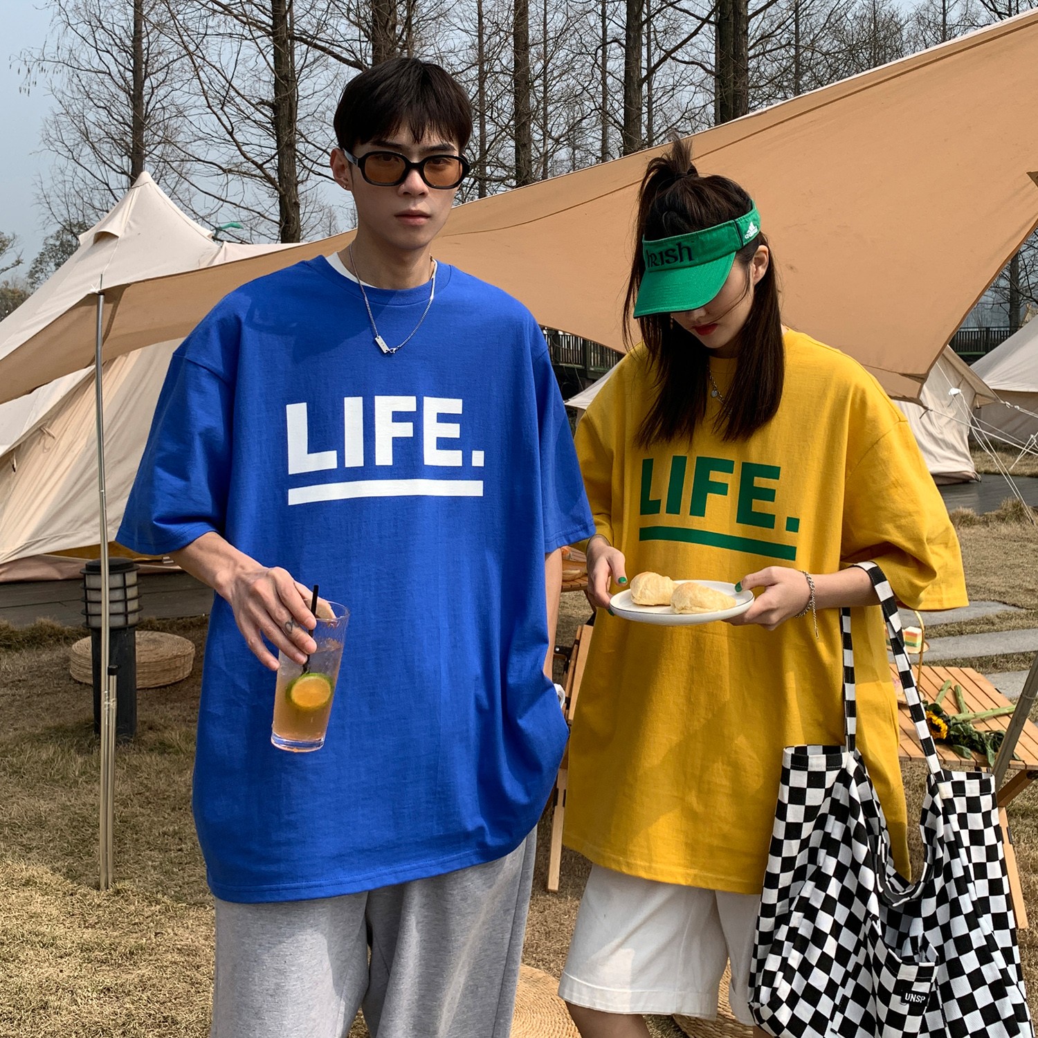情侣装夏装印花字母情侣短袖T恤衫大码宽松上衣H723P30女类,男装T恤,电商A341