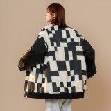 中性风秋装潮牌黑白格棒球服情侣夹克外套H684P118控148男，男装夹克，电商A341