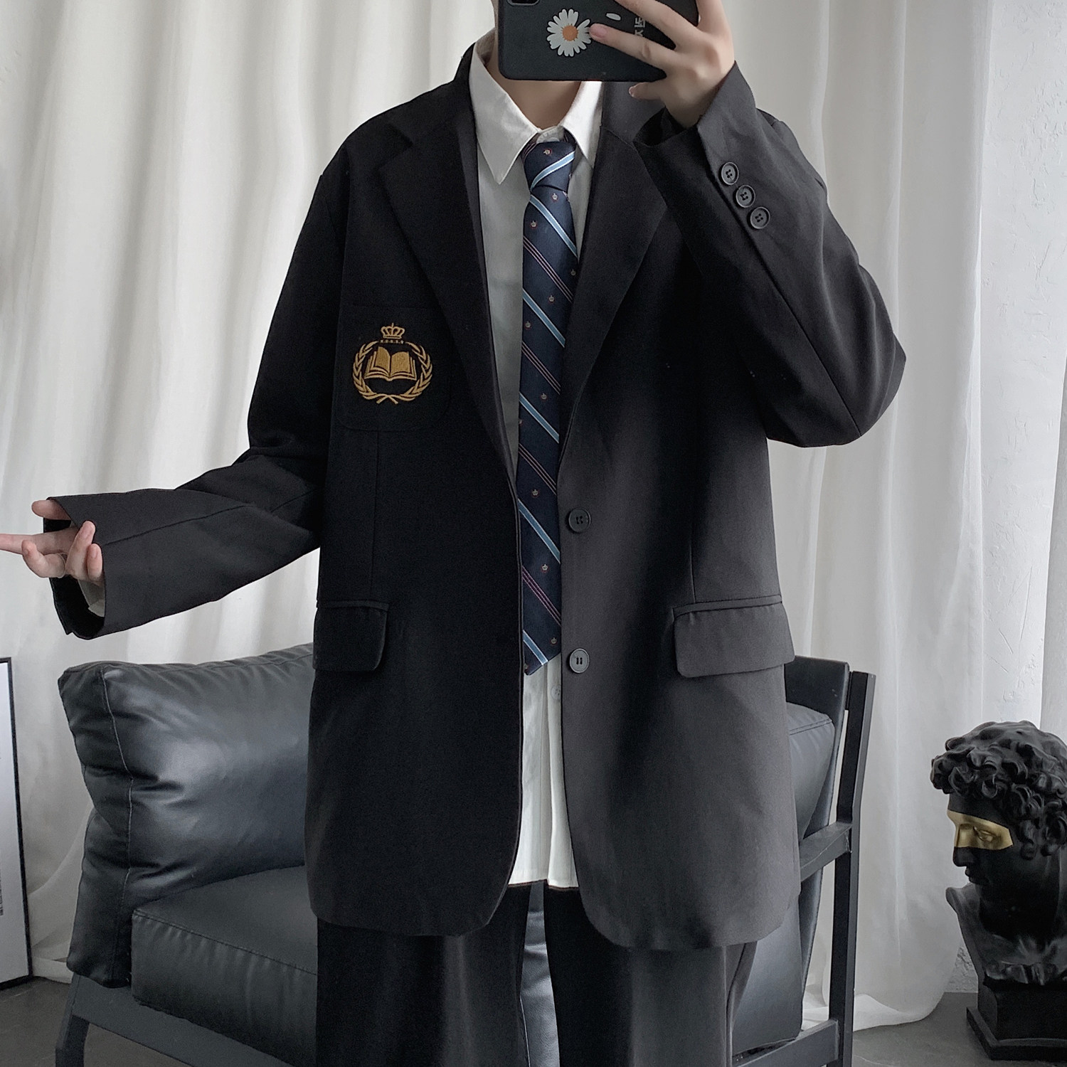 短句JK服男女刺绣宽松情侣西装港风学院风外套H535P95男类,男装西服,电商A341