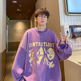 秋装新品复古美式水洗做旧圆领大码印花卫衣外套上衣男H864P58，男装卫衣，电商A341