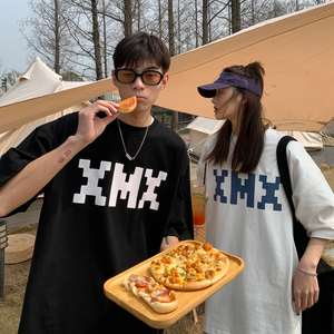 22情侣装夏装 像素字母印花情侣T恤衫圆领大码上衣 H721 P30男类图片