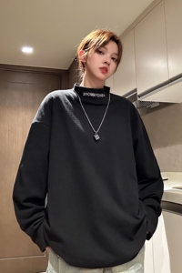 中性风 德绒打底衫半高领加厚内搭绣花情侣卫衣男女H906特批P25图片