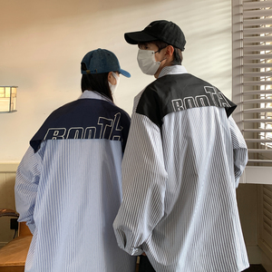 2023秋装新品 条纹拼接长袖情侣衬衫上衣外套 H749P65 男类图片