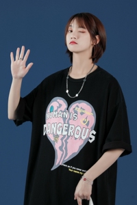 中性风 21夏款 爱心印花短袖T恤男女百搭半袖体恤 H599 P35 女类图片