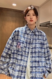 中性风秋装美式宽松长袖格子情侣衬衫小香风扎染外套男女H861P58，男装衬衫，电商A341
