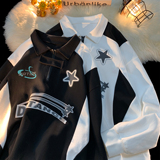 平铺秋装新品机车服印花情侣卫衣polo上衣小众外套H760P68男，男装卫衣，电商A341