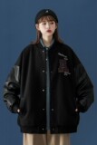 中性风宽松新款PU皮拼接呢料棒球服情侣外套H572P118男类，男装夹克，电商A341