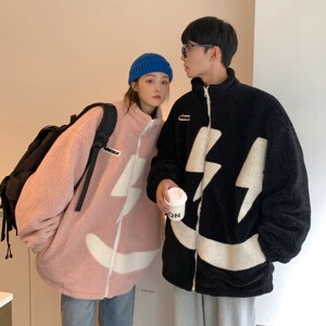 情侣装冬装 绣花笑脸羊羔毛情侣棉衣加厚外套 H679 P118控148男类图片