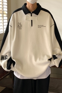 23秋装新品 长袖polo衫运动翻领情侣卫衣宽松学院风 H752 P68 男图片
