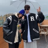 主推情侣装冬拼接毛巾绣棒球服夹克棉衣加厚外套潮H686P118女，男装棉衣，电商A341