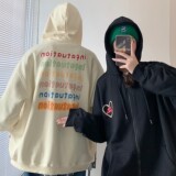 中性风秋装彩虹弹幕字母印花连帽开衫情侣卫衣外套H668P65女类，女装卫衣/绒衫，电商A341