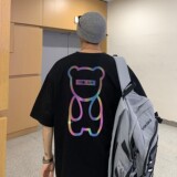 H615P3522夏装夜光反光熊情侣短袖T恤圆领大码半袖男类，男装T恤，电商A341