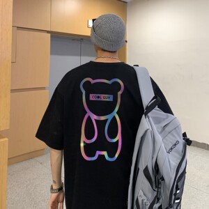 H615 P35 22夏装 夜光反光熊情侣短袖T恤圆领大码半袖  男类图片