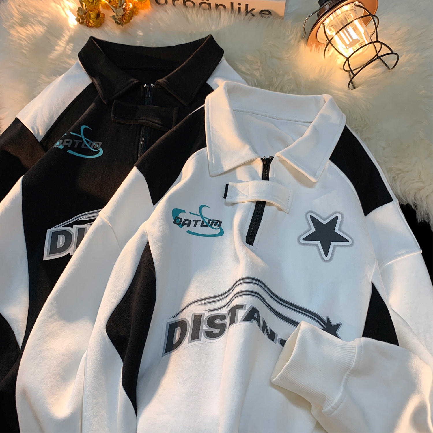 平铺秋装新品机车服印花情侣卫衣polo上衣小众外套H760P68男,男装卫衣,电商A341