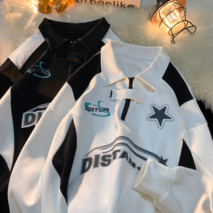 平铺 秋装新品 机车服印花情侣卫衣polo上衣小众外套 H760 P68 男图片