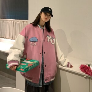 主推 港风毛呢拼接PU皮棒球服毛巾绣情侣夹克外套H678 P118男图片