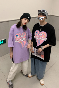 情侣装夏装新 ins爱心印花宽松短袖T恤衫潮流 H599 P35 女类图片
