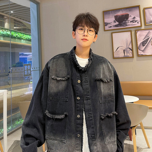 2023秋装新品 毛边设计垫肩牛仔夹克休闲上衣渐变外套男 H859 P88图片