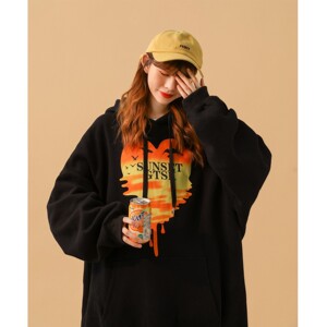 中性 融化爱心落日印花宽松大码情侣卫衣外套H673 P48 女类图片