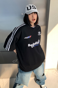 23中性 高街赛车服织带情侣印花短袖T恤衫宽松运动服男女H829P38图片