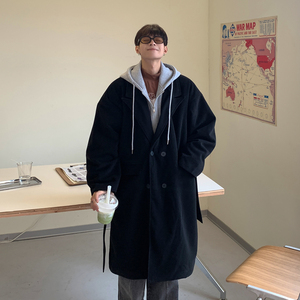 冬装 加厚夹棉假两件连帽过膝风衣情侣呢大衣外套 H699 P158 男类图片