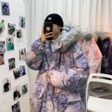 冬装涂鸦脏脏熊大毛领加厚连帽情侣棉衣外套H577P138男类，男装棉衣，电商A341