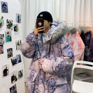 冬装 涂鸦脏脏熊大毛领加厚连帽情侣棉衣外套 H577 P138 男类图片