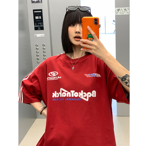 23中性 高街赛车服织带情侣印花短袖T恤衫宽松运动服男女H829P38图片