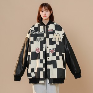 中性风冬装 潮牌黑白格棒球服情侣夹克棉衣外套H684 P118 控148女图片