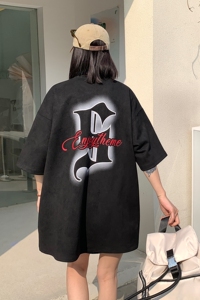 中性高街潮设计鹿皮绒印花情侣短袖T恤宽松上衣男 H828 P35控48图片