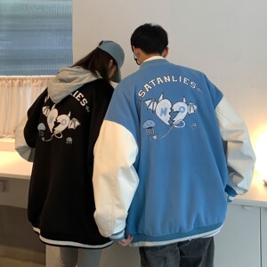 主推 情侣装毛呢拼接PU皮棒球服毛巾绣情侣夹克H678 P118男类图片