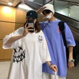 情侣夏装新款卡通印花情侣宽松短袖夏装学生班服H606P35男类，女装T恤，电商A341