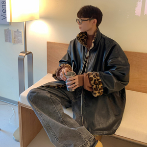港风冬装 双面穿PU皮羊羔毛情侣棉衣加厚外套 H689 P118 男类图片
