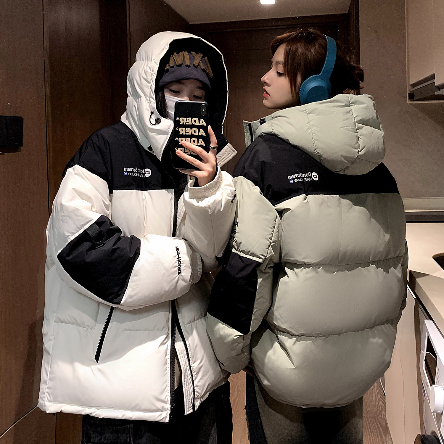 主推美式撞色工装冲锋衣情侣棉服面包服连帽外套男女H911P138,男装棉衣,电商A341