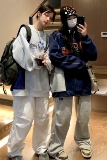主推中性风复古球衣机车明线拼接印花情侣卫衣外套男女H875P58，男装卫衣，电商A341