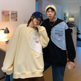 2022情侣装秋装牛仔拼接情侣卫衣绣花外套H663P58控78女类，男装卫衣，电商A341