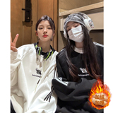 潮美式拼接织带绣花情侣加绒加厚卫衣运动外套男女H866-1P68，男装卫衣，电商A341